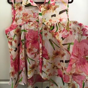 Pink Floral Chiffon Blouse